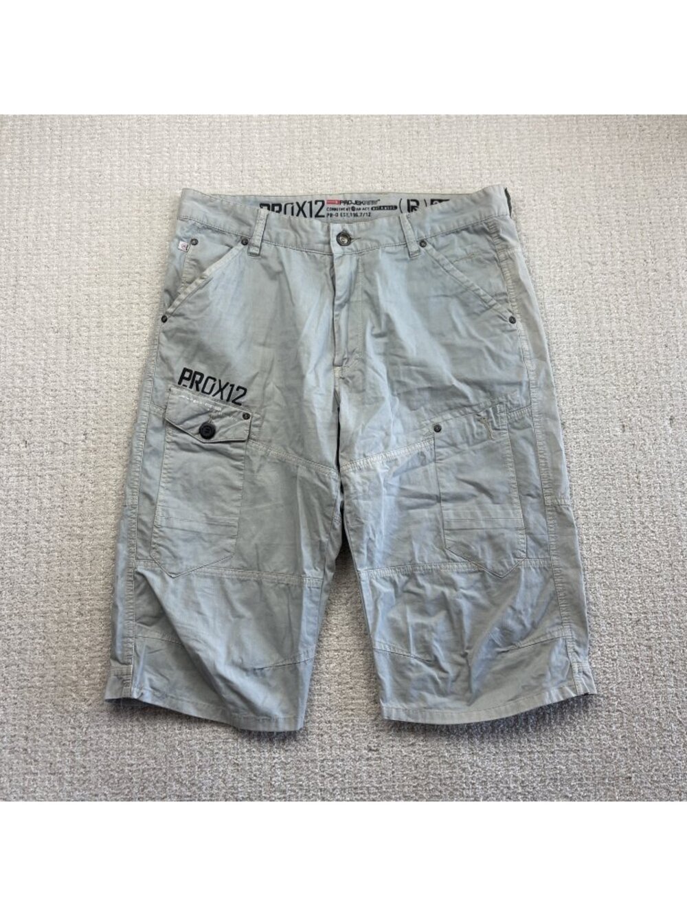 Y2K Projek Raw Cargo Tech Shorts Zip Moto Pockets Military Army Men Sz 36